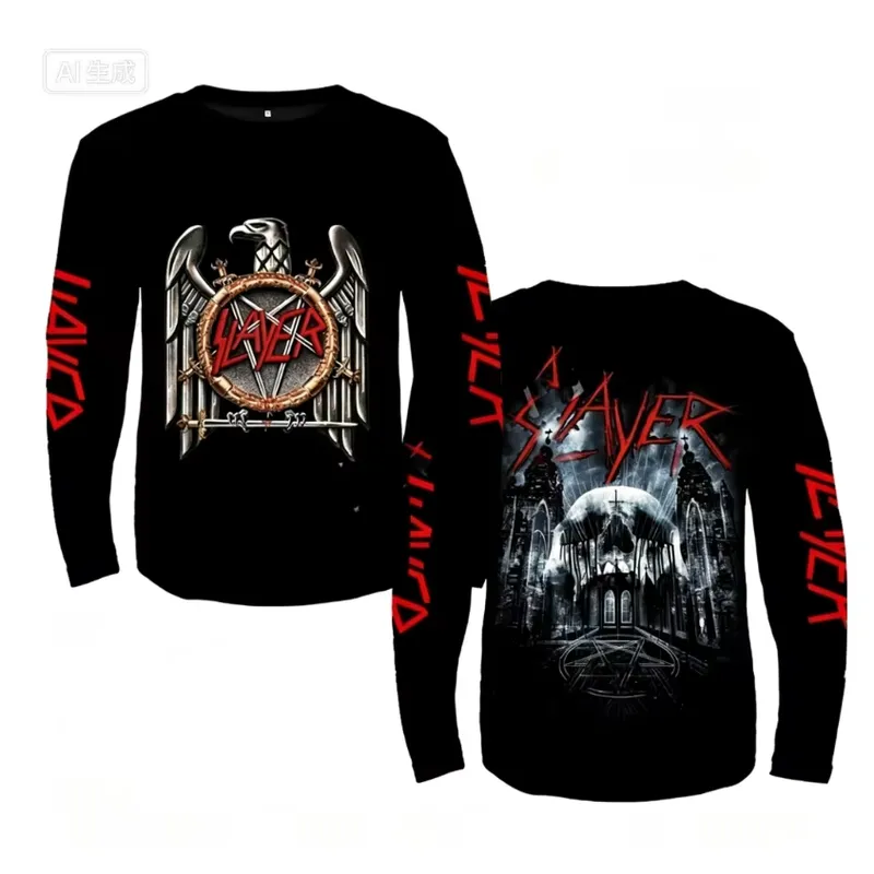 Live Rock - เสื้อยืดแขนยาว 3D ลายวงร็อก สเลเยอร์ สำหรับผู้ชายและผู้หญิง แฟชั่นปี